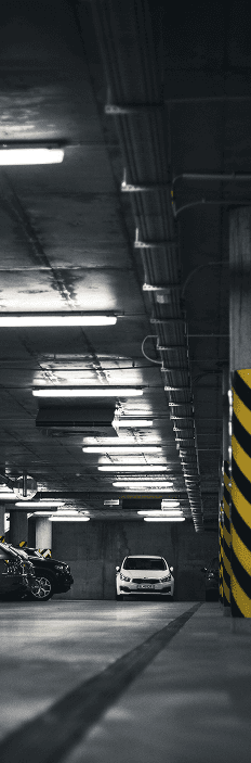 Parking facility entrance with payment kiosk